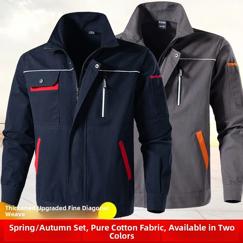 Thiened 純綿作業服セット メンズ 溶接作業服 耐炎性 春秋用 修理作業服