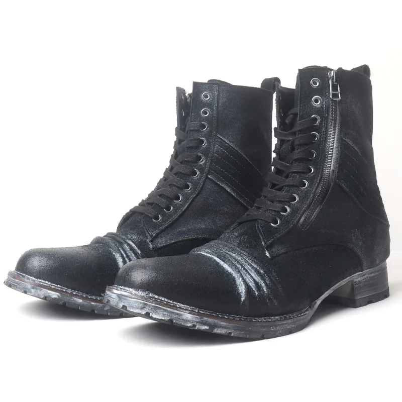 Botas de montar informales Retro europeas y americanas, zapatos de hombre, ropa de trabajo de suela gruesa a la moda, botas de moto occidentales, parte superior alta para hombre