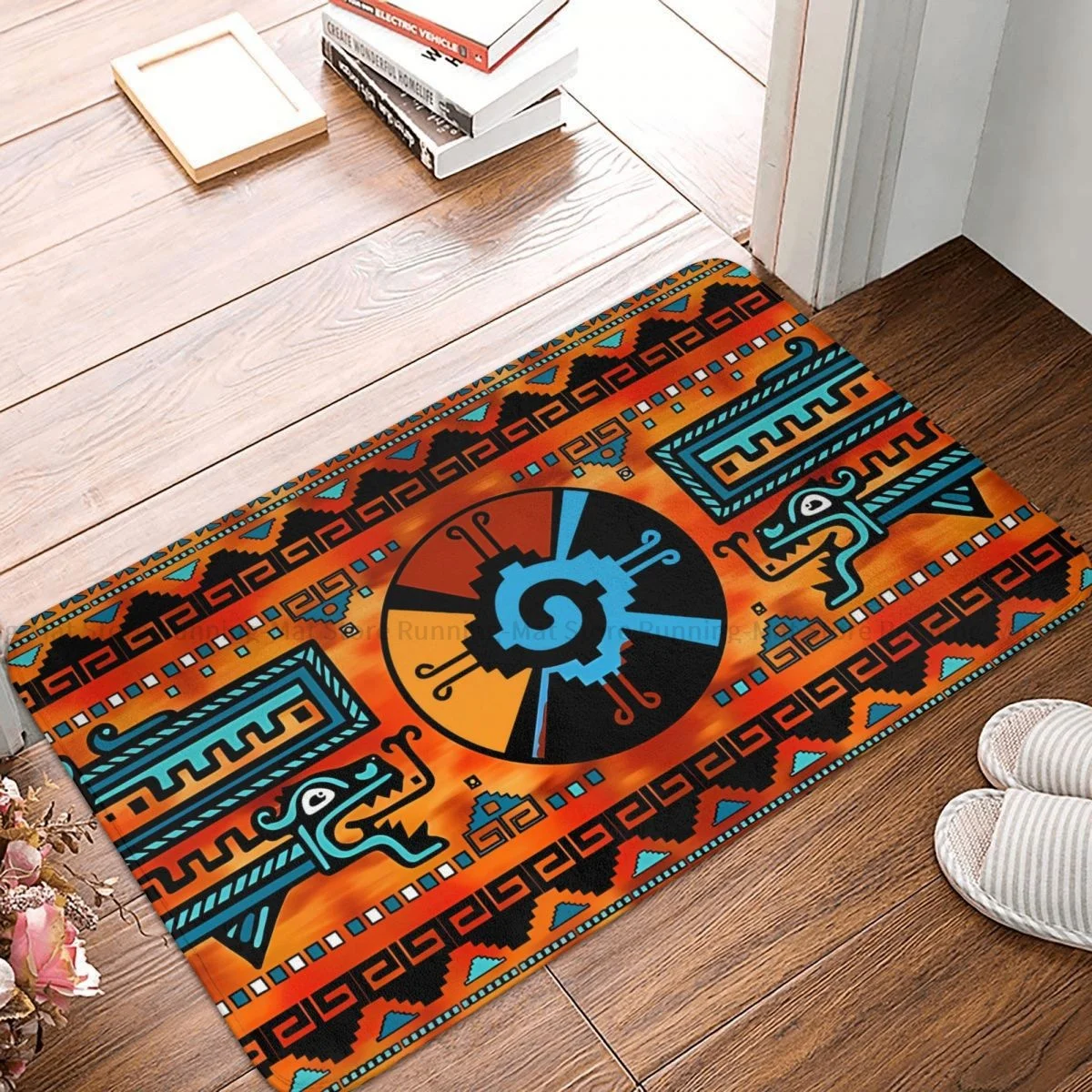 Mayan Aztec Calendar Anti-Slip Doormat Bath Mat Colorful Hunab Ku Mayan Symbol Hallway Carpet Entrance Door Rug Home Decorative