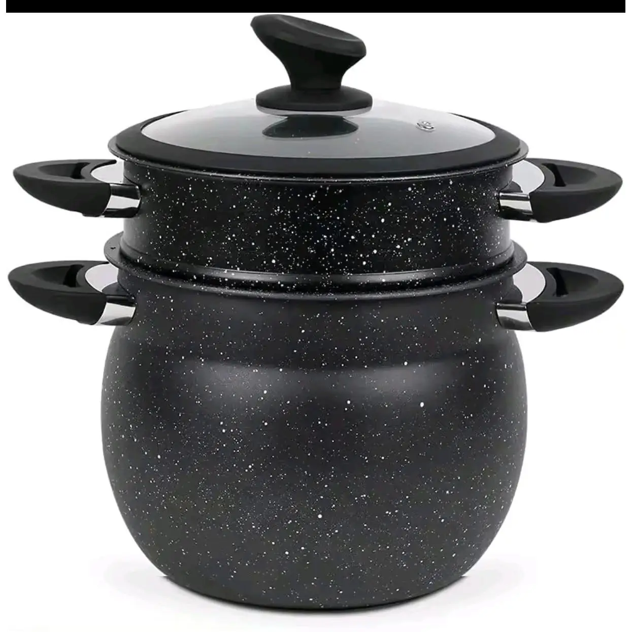 Olla para cuscús de aluminio, inducción, con tapa de cristal, para cuscús apta para inducción olla de cuscús recubierta de mármol