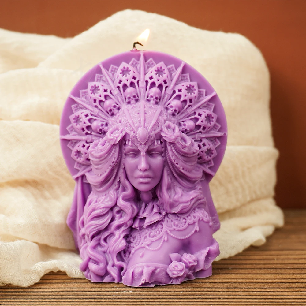 3D Half Body Queen Candle Silicone Mold DIY Goddess Plaster Crafts Mould Nordic Portrait Ornament Resin Molds Halloween Decor