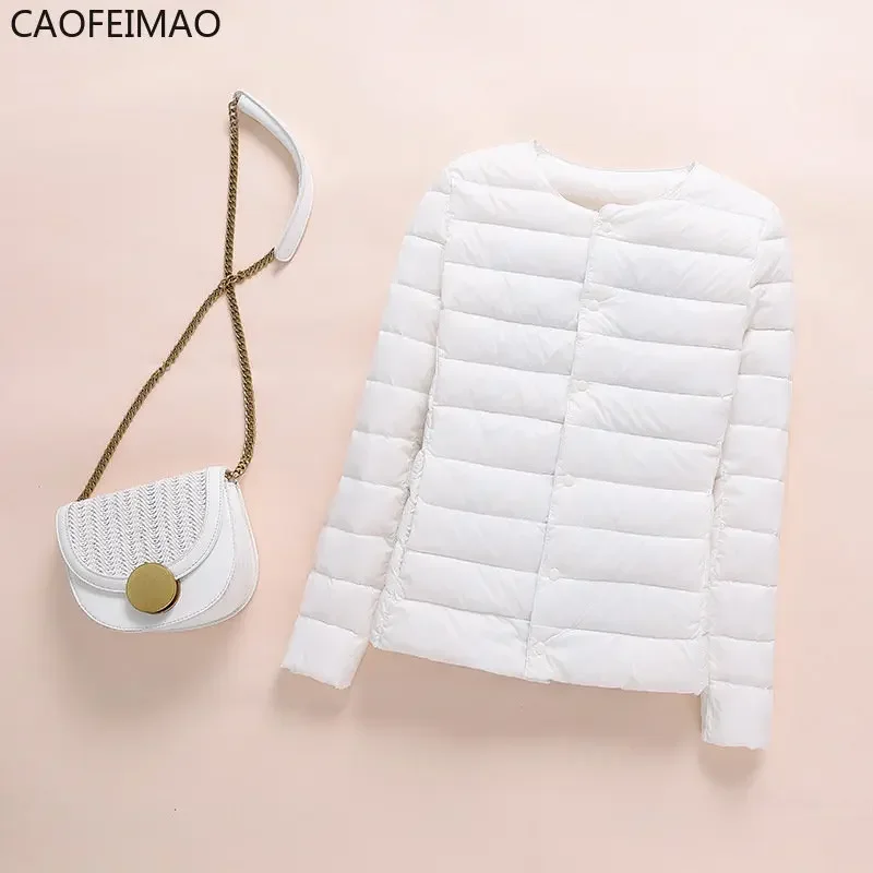 ผู้หญิงLinerเป็ดลงเสื้อO-คอตัวแปรVคอ 2023 ใหม่หญิงฤดูหนาวWarm Collarless Ultralight Quilted Puffer Coat