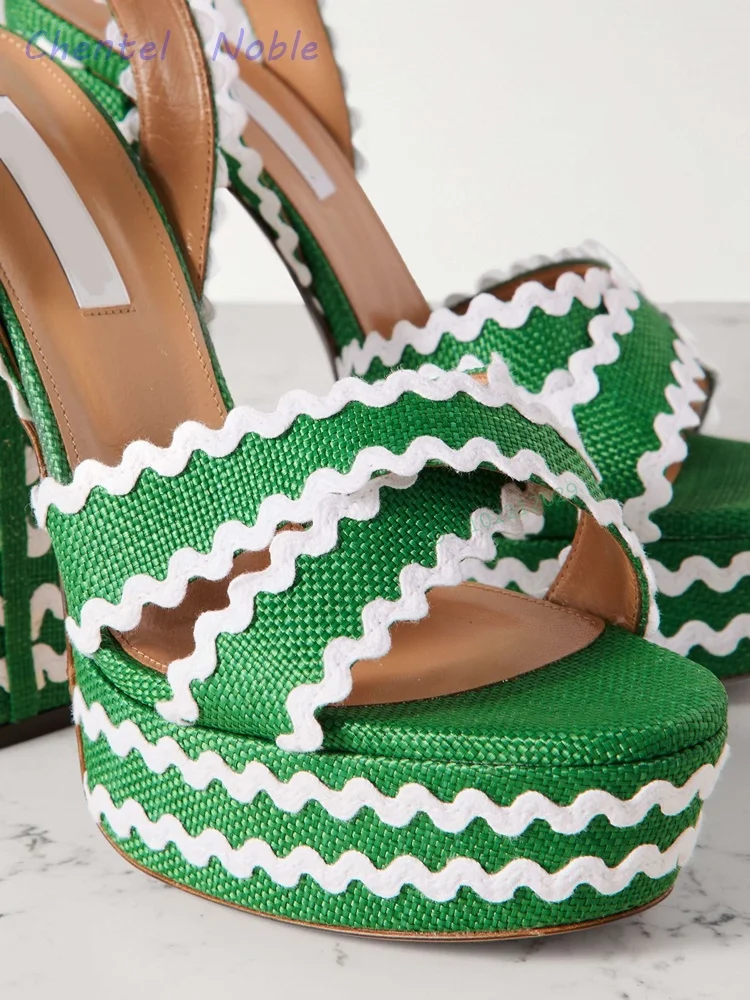 

Green Round Peep Toe Platform Sandals Chunky High Heels Ankle Strap Buckle Summer Dress Party 2024 Women Stiletto Ladies Heels