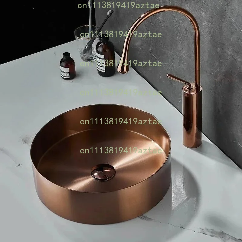 Light Luxury Gold 304 Stainless Steel Round Countertop Wash Basin for Hotel KTV Bathroom