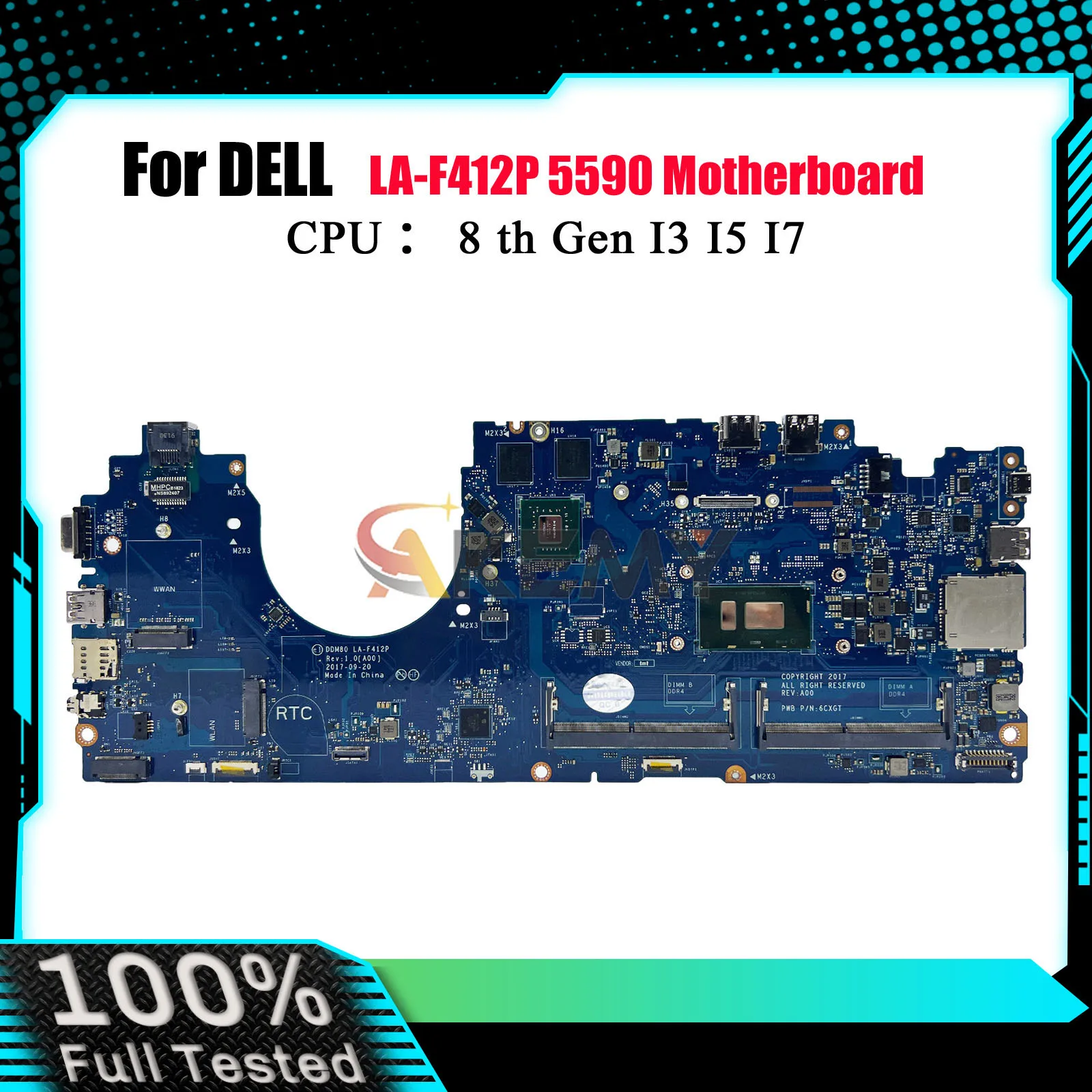 

DDR4 Laptop Motherboard For Dell Latitude 5590 LA-F412P Mainboard With I5 I7 8th CPU MX130 CN-0P50J0 0630XH 100% Fully Tested