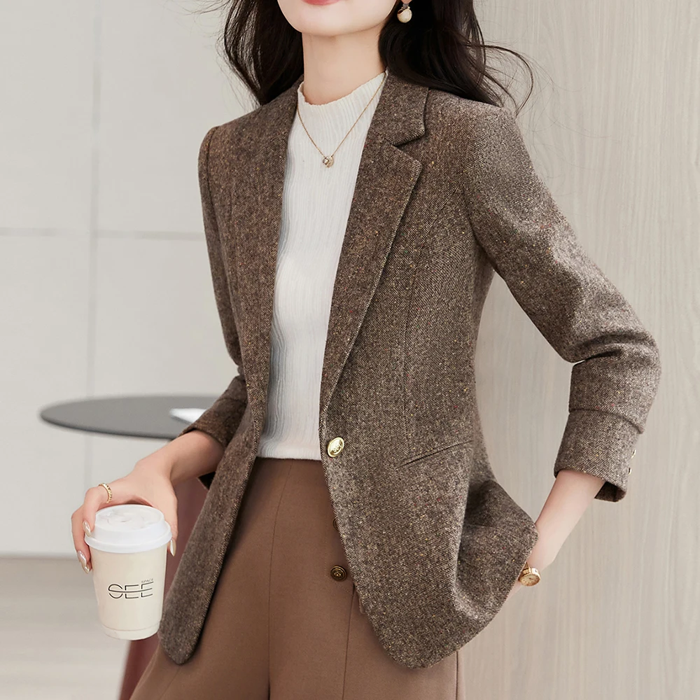ZJYT Women's Autumn Winter Jacket Coat Vintage Long Sleeve Elegant Blazers Femme Plus Size Outerwears Casual Tops Lady Work Wear
