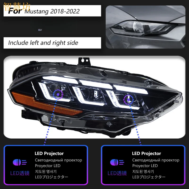 Suitable  for 18-22 Models Modified to 2024 Mustang Headlight Assembly New LED Daytime Running Light Lens