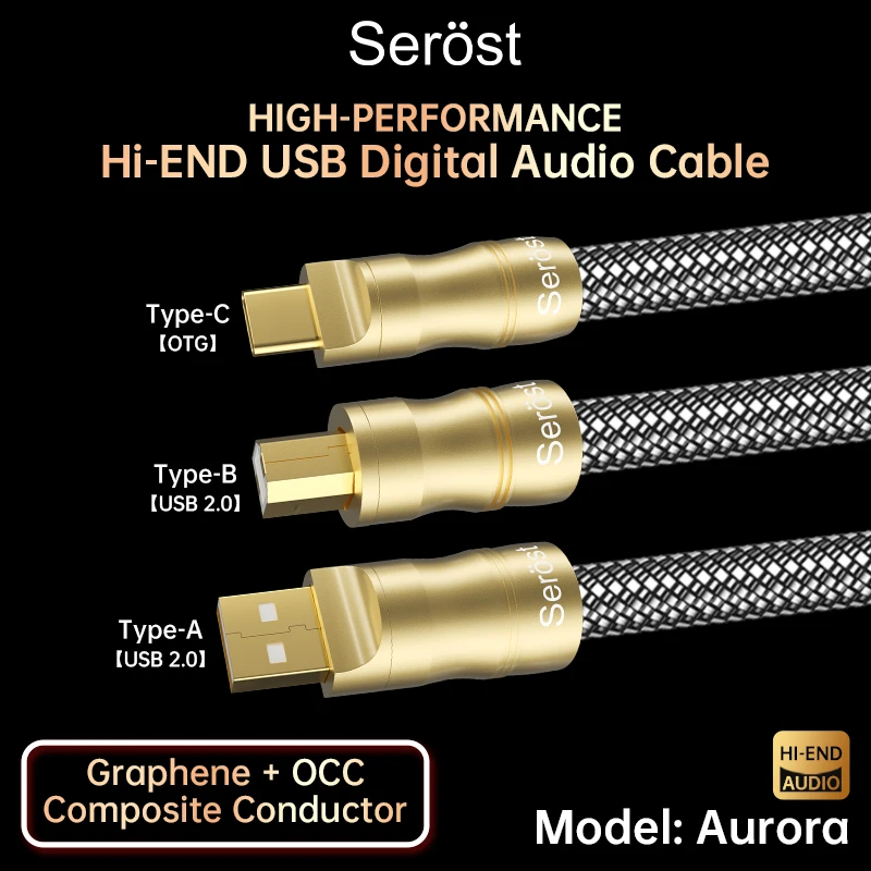 Serost Aurora Hi-End OCC Graphene Copper USB Type-C OTG Digital Audio Cable for Sound Card Car Audio DAC DSP Decoder Amplifier