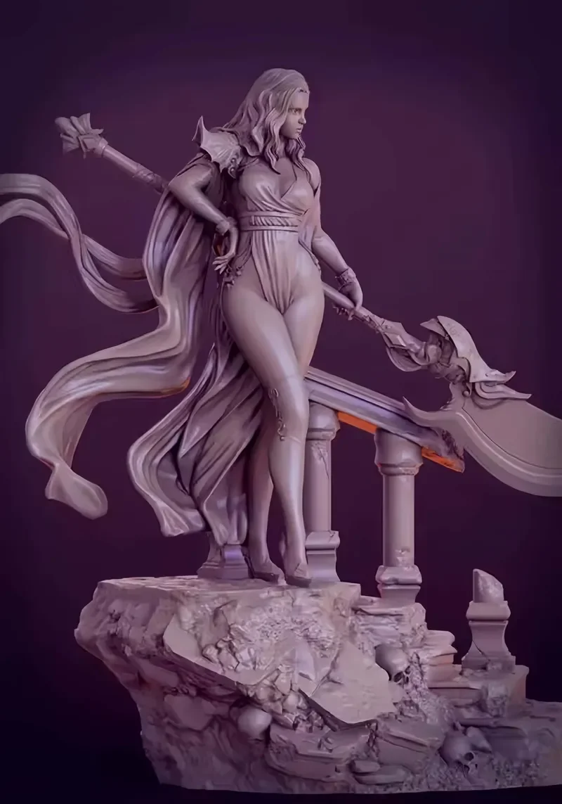 Zestaw modelarski z żywicy 70 mm, starożytna fantasy bohaterka, biała figurka, niezmontowany i niepomalowany zestaw.