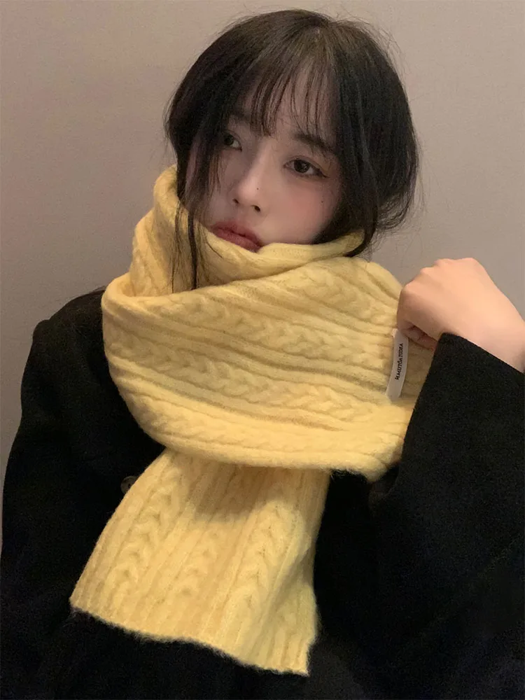 Bufanda de Punto de Color Sólido con Mezcla de Lana Nueva de 2025, Bufanda de Invierno para Mujer, Estilo Coreano, de Alta Ga...