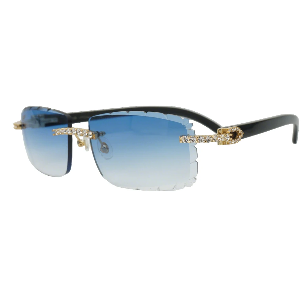 

Horn Sunglasses Rimless metal ultra light titanium polarized UV400 lenses retro horn temples unisex For beach driving daily use
