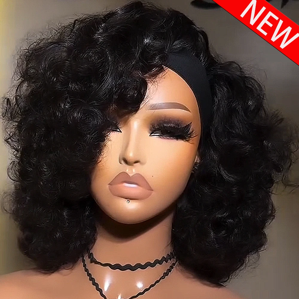 400 Density Headband Wig Bouncy Curly 100% Human Hair Wigs Full Machine Made 13x6 HD Lace Frontal Wig For Black Women 10-18 Inch - view 3