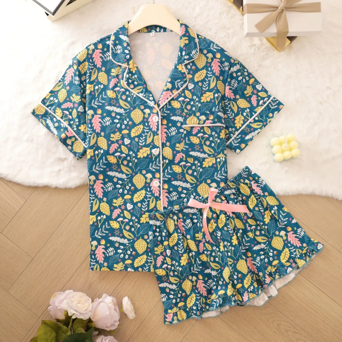 

2Pcs Summer Short Sleeved Short Skirt Casual Sleepwear Loose and Comfortable Women's Outerwear Home Suit Set Wholesale