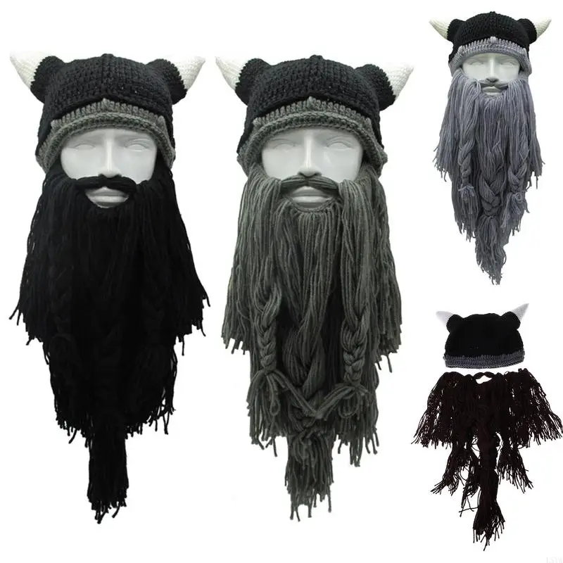 

L5YA Funny Beard Knit Beanie Hat for Halloween Cosplay Masquerade Parties