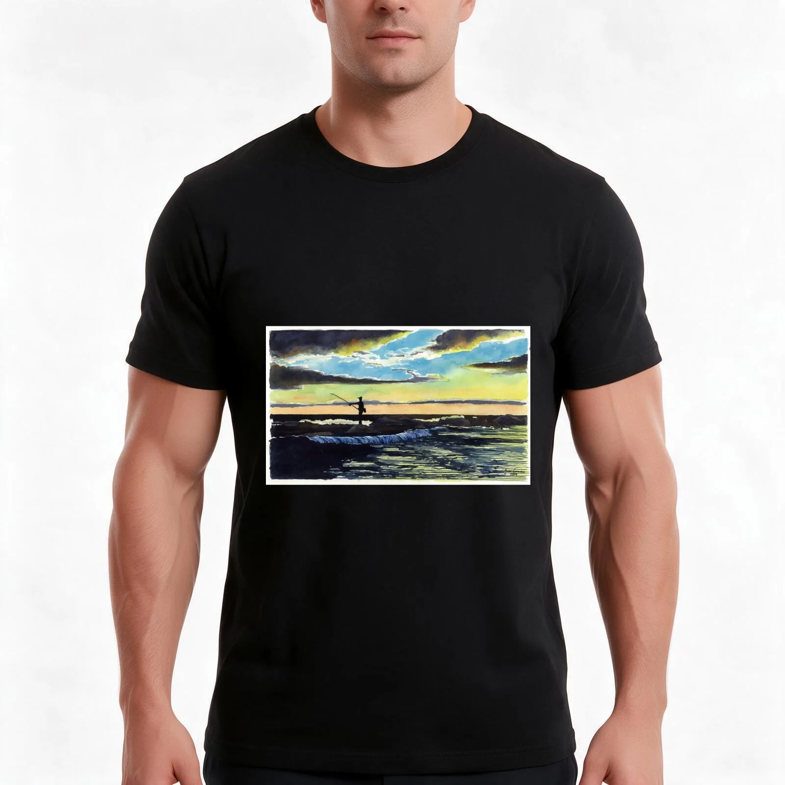Surf Casting T-Shirt, Classic Crew Neck Shirt, Breathable Cotton Everyday Tee