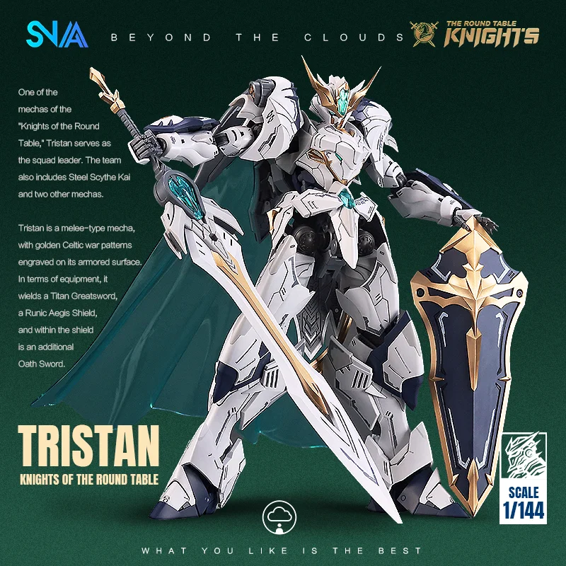 SNAA|1/144 Scale Round Table Knights Tristan Mecha Model Kit – Articulated Action Figure with Titan Greatsword, Aegis Shield