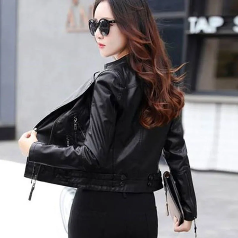 Women\'s Black Leather Coat 2024 Spring And Autumn New Slim Short Leather Jacket Female Clothing