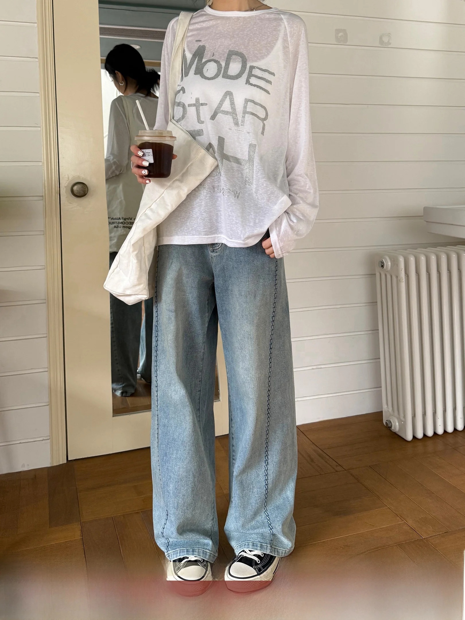 

Retro Washed Ice Blue Denim Jeans Women's Summer 2026 Versatile Slimming Casual Straight Leg Pants Cotton Stretch mid High Waist