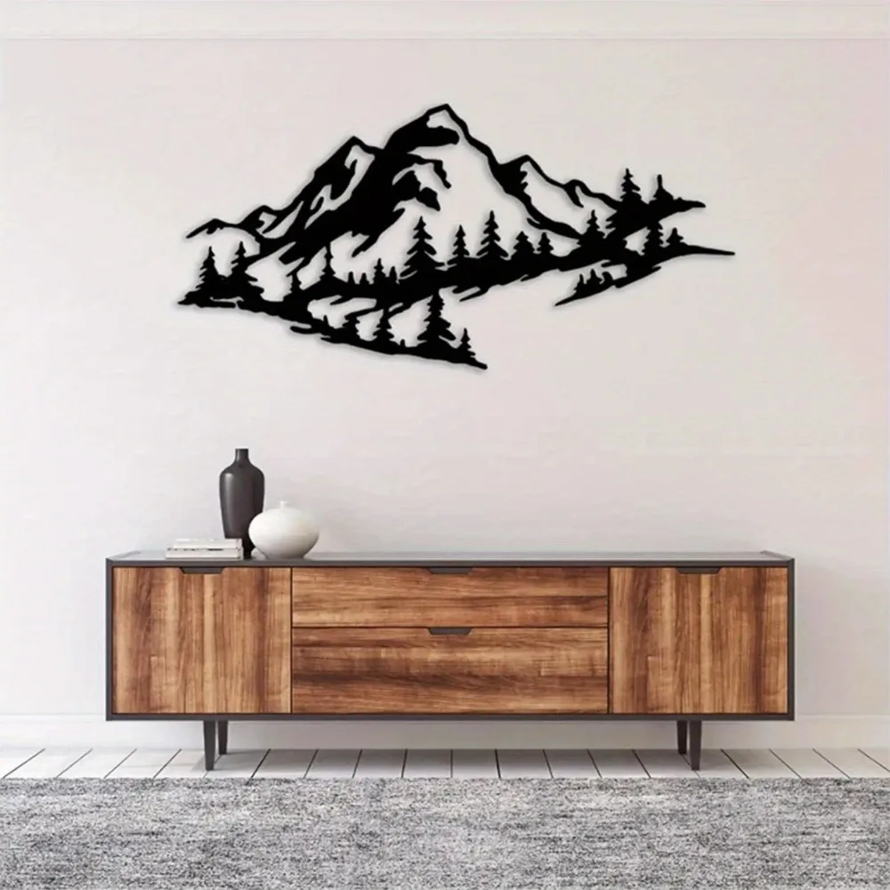 1pc Black Mountain View Metal Wall Decor - Rust-Resistant Iron Art for Indoor & Outdoor Use, Home Wall Art