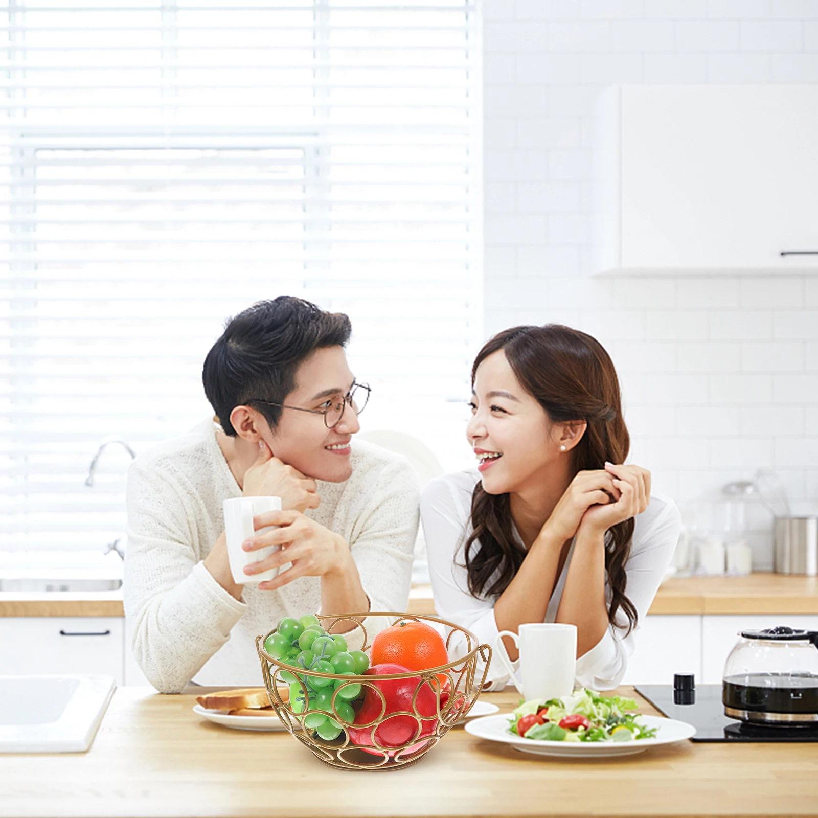 

Iron Storage Basket Creative Desktop Fruit Basket Large Kitchen Countertop Holder for Fruits Vegetables Snacks Organizing