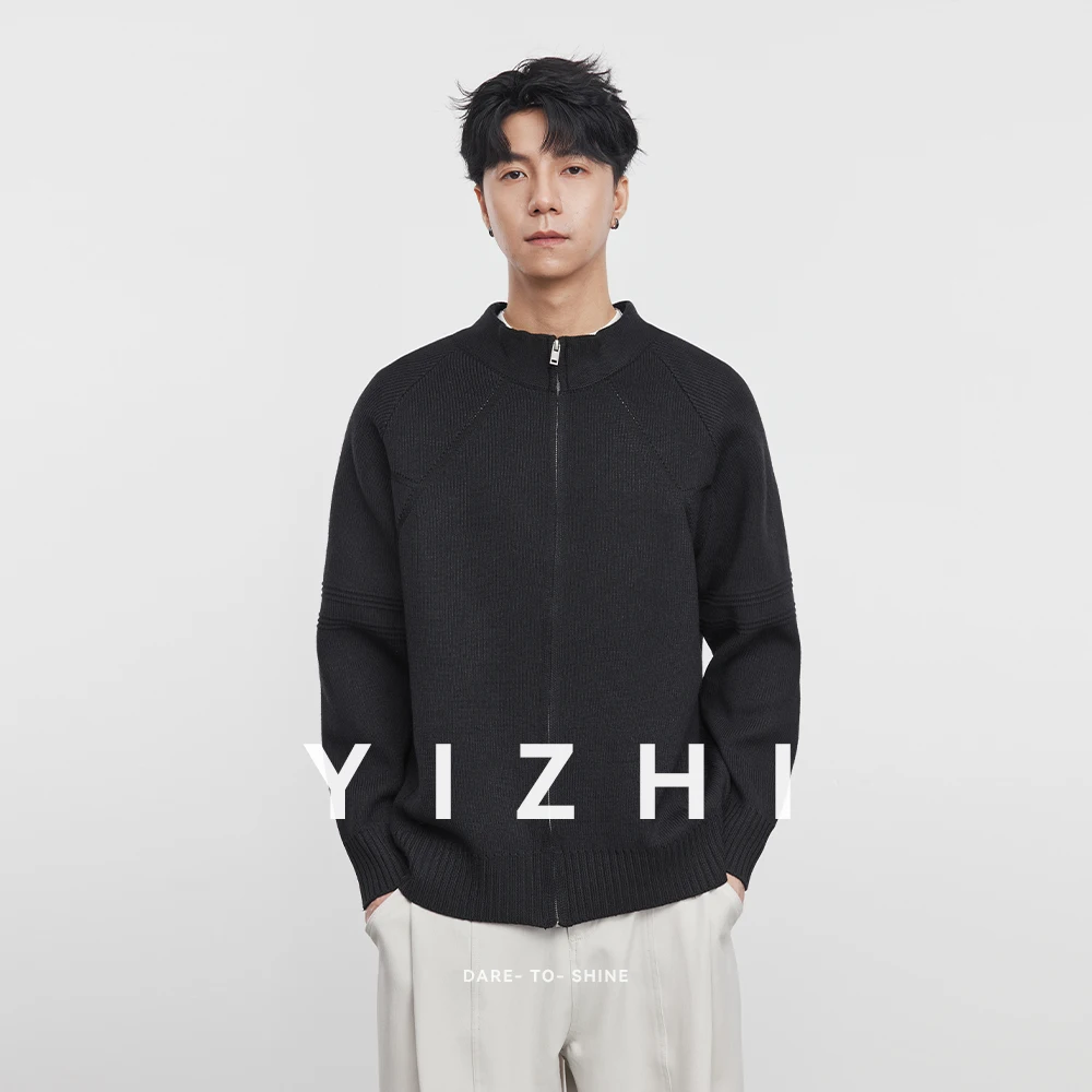 Fashion Men's Korean Simple Heavy Zipper Sweater Spring and Autumn New Long Sleeve Loose Casual Stand Collar Knitted Cardigan