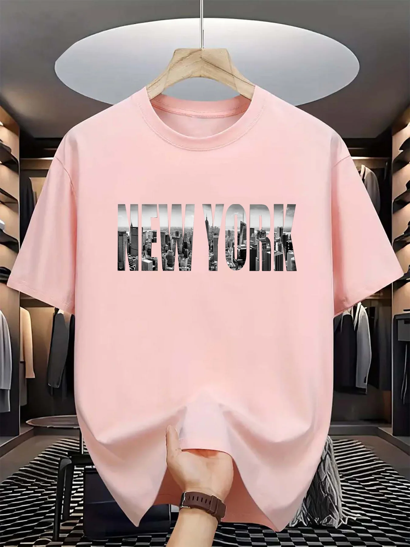 Summer men's 100% pure cotton casual loose plus size New York City printed sports comfortable round neck short sleeved T-shirt image 3