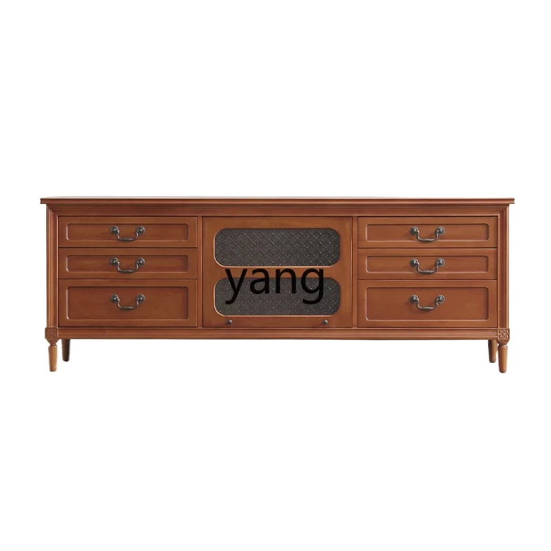 

LTT solid wood dark brown multi-drawer TV cabinet