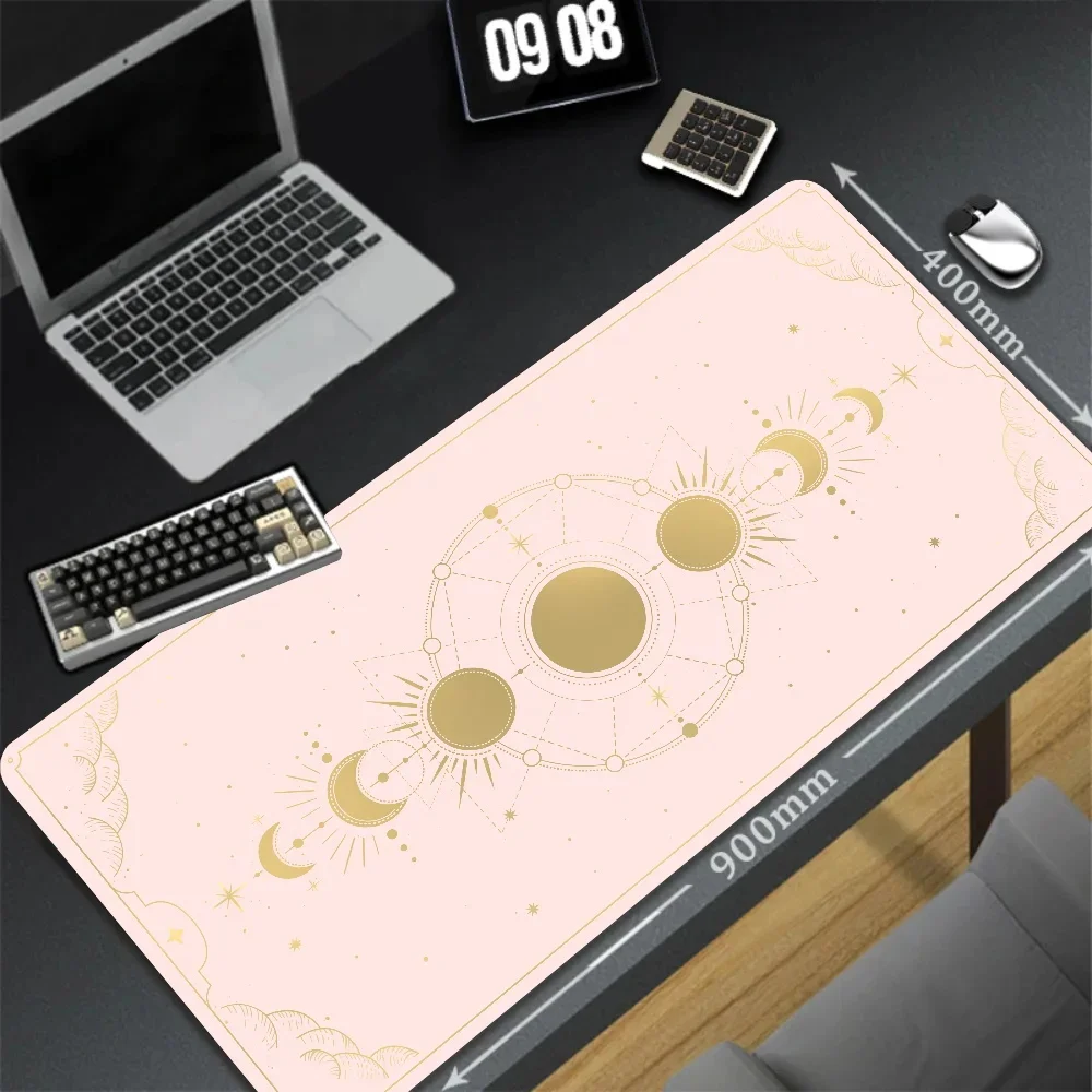 800x400mm Cute Kawaii Goth Witchy Tarot Alter Mat Ergonomic Black Mouse Pad Large Size Game Mousepad Pastel Moon Phase Table Mat