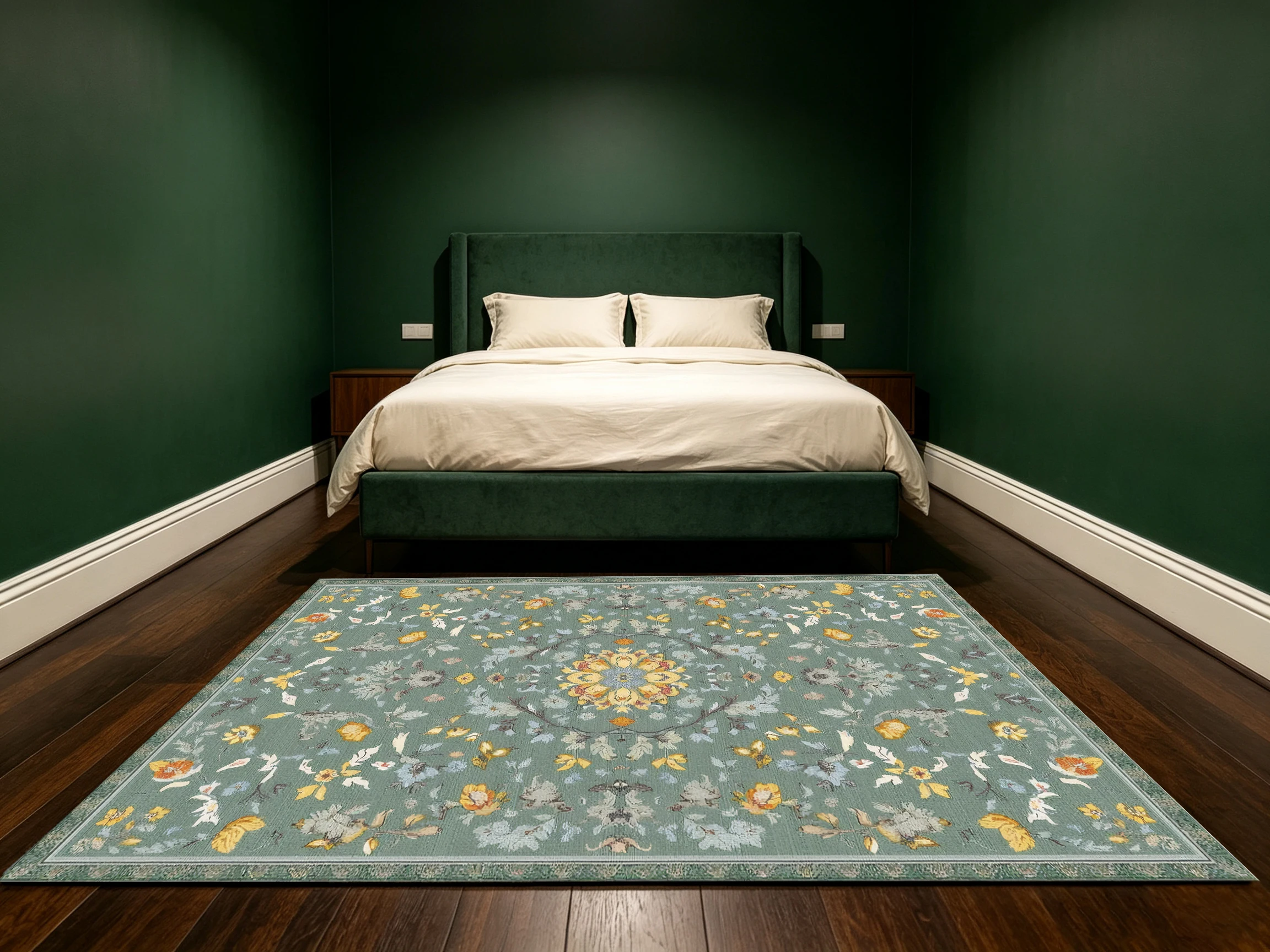 2D Carpet, Large Gray-Green Vintage Persian-Style 2D Carpet with Symmetrical Floral Patterns, Soft to the Touch, Suitable For..