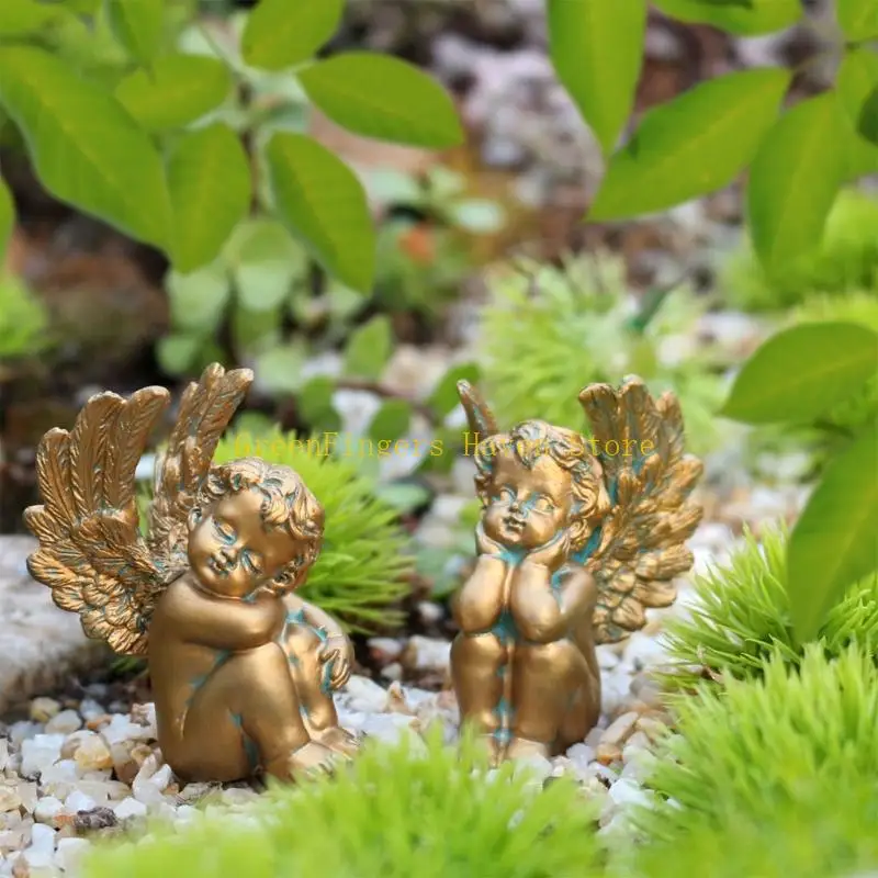 F68D 2pcs Elegantly Designed Resin Angel Figures As Gift For Housewarming Or Garden Lovers