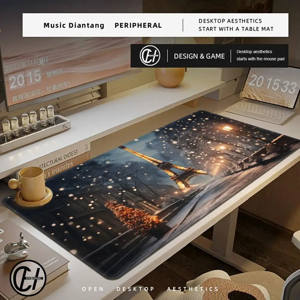 

Romantic Paris Night View Mouse Pad Large Computer Office Game Table Mats XXL Rubber Non-slip Gaming Keyboard Mat Long Desk Pads