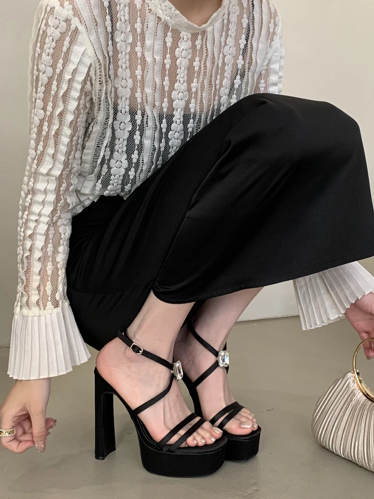 Summer 2025 High Heel Sandals Open Toe Waterproof Platform Thick Bottom Fashion Show Stage Performance Slip-On Women's Shoes