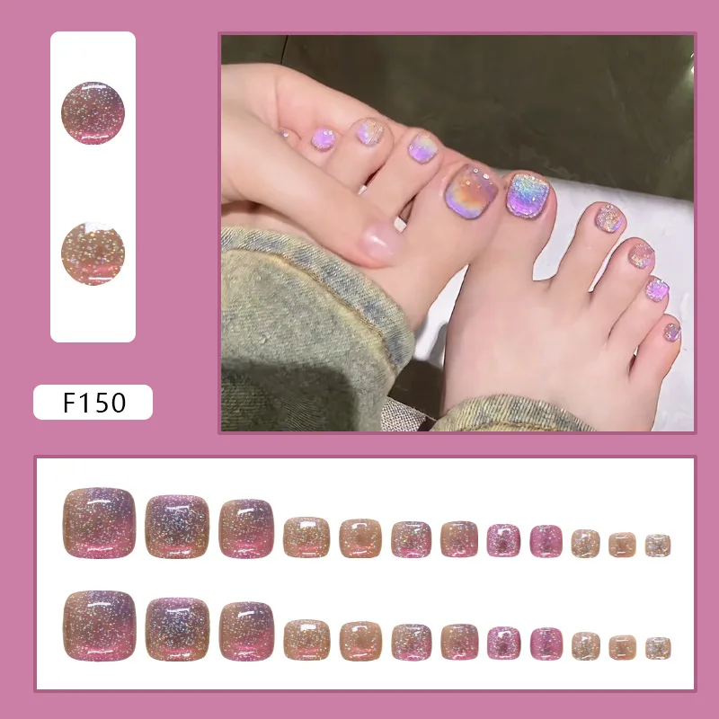 24Pcs Toenail Tips Cat-Eye Rainbow Fine Glitter Skin-Brightening Versatile and Press-On Perfect As A Gift for Women and Friends