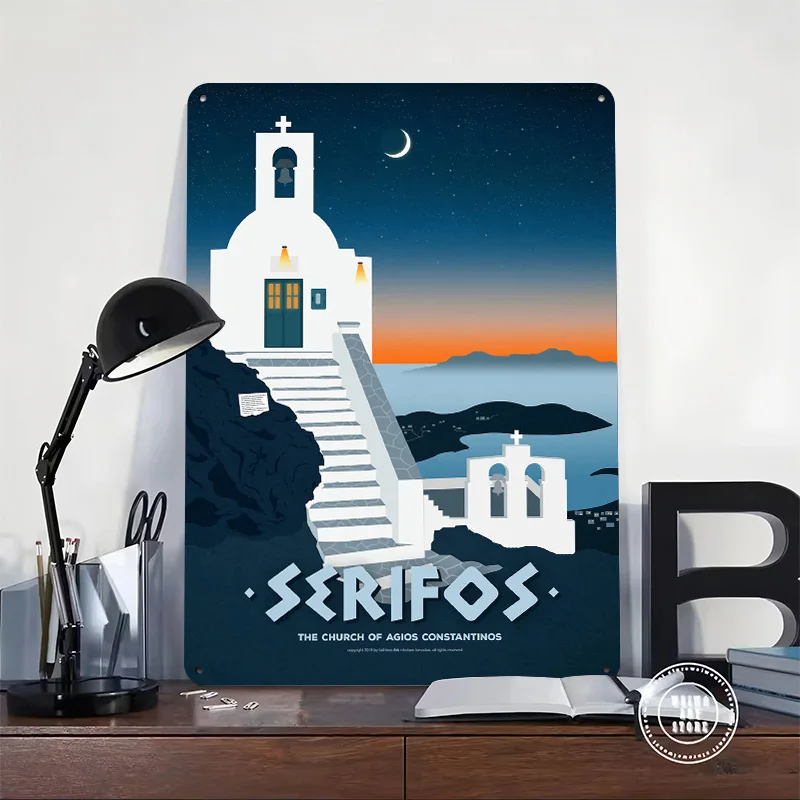 Serifos Island Greece 3D Texture Metal Poster Customized Wall Art Tin Sign Gift for Mancave Bathroom Decor Room Home Decorations