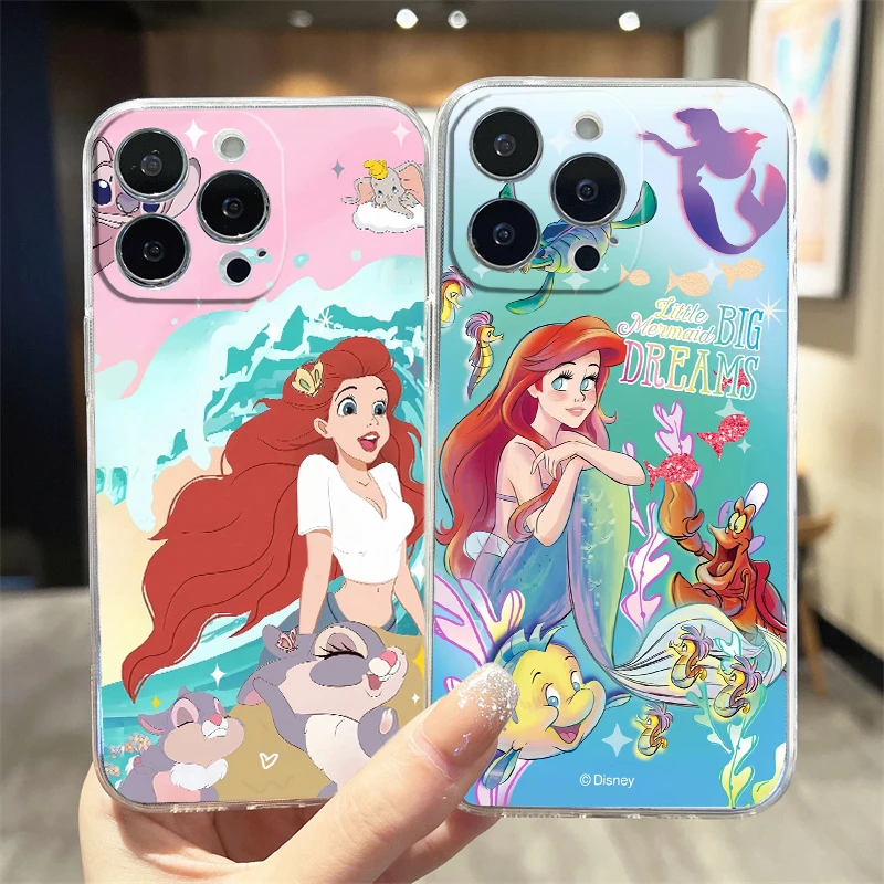 

Disney Princess Mermaid Cartoon Transparent Phone Case For Apple iPhone 15 14 13 12 11 Mini XS XR X Pro MAX 8 7 6 Plus Cover