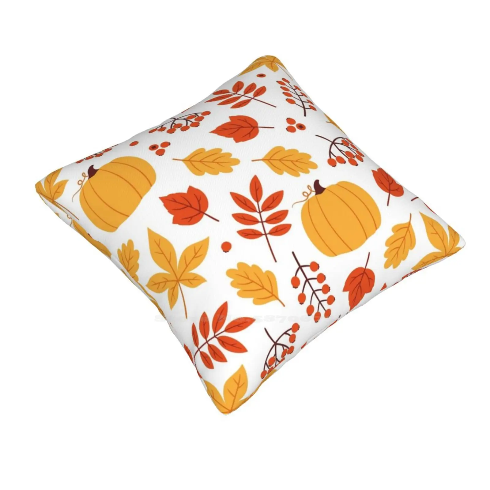 Autumn Leaf , Berry And Pumpkin Pattern Funny Cute Decor Square Pillowcase Autumn Fall Pattern Berry Nikamii Thanksgiving Red