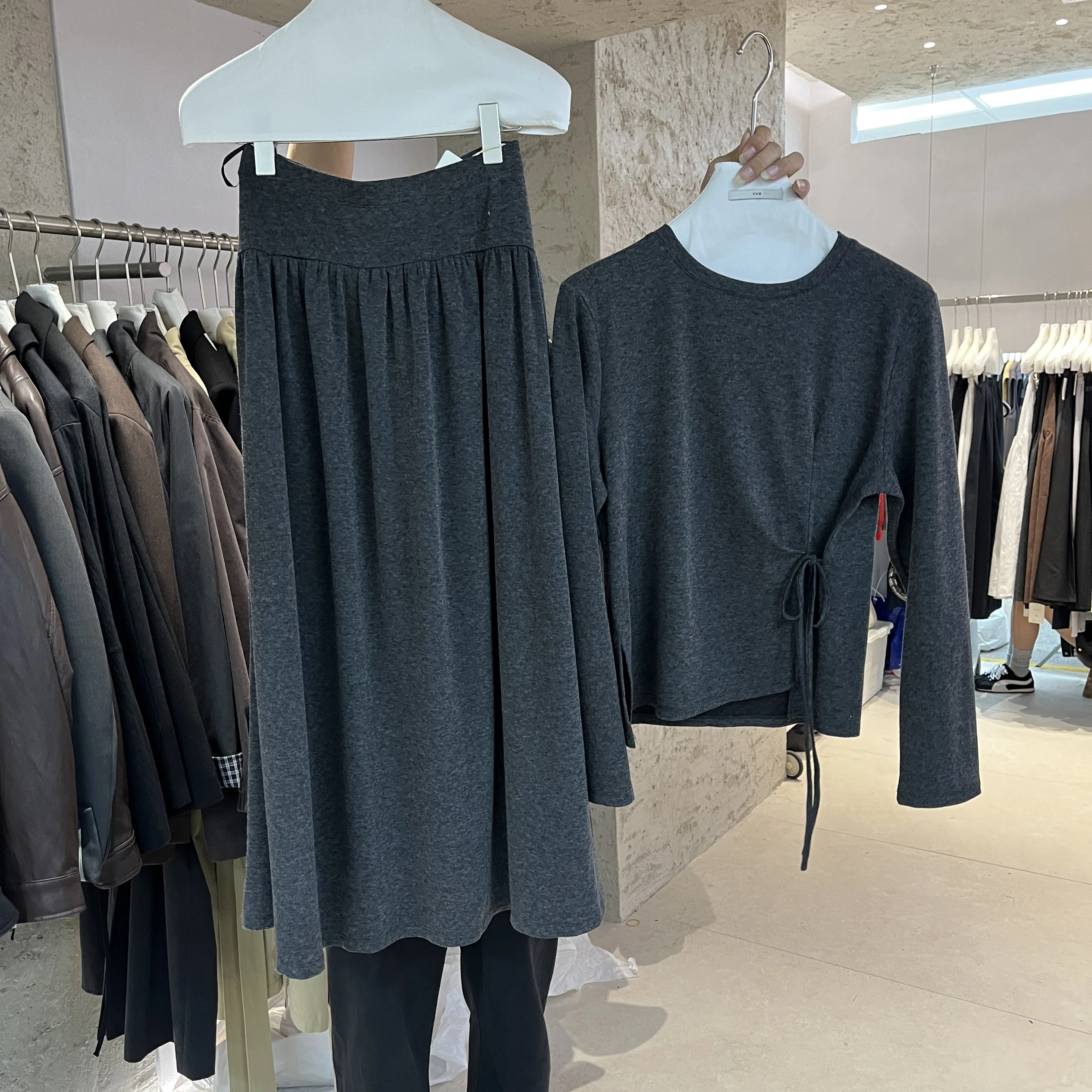 

ey Slimming Waist Dr Set Women's Faion Autumn Collection Two-Piece Suite Comfortable Long Sve round Ne Commute Sle