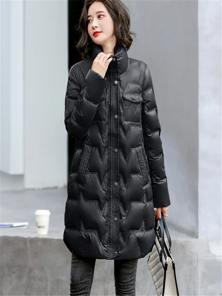 Autumn Winter Women Ultra Light  Long Down Jacket Parka Casual Female White Duck Down Taped Slim Fit Coat Warm Outwear