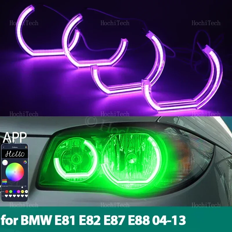 

Красочные световые кольца RGB, управление через приложение DRL, светодиодный комплект «ангельские глазки» для BMW 1 серии E81 E82 E87 E88, галогенная фара 2004-2013 гг.