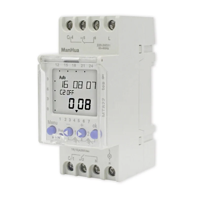 Electronic Weekly 7 Days Digital Timer Switch Multi-functional Relay Time Controller 250VAC 16A 2 Channels Din Rail Mount MT822