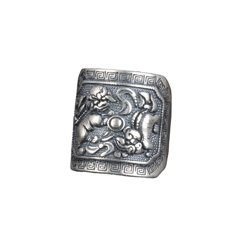 

Ethnic 925 Sterling Silver Lion Shape Finger Ring for Women Men Vintage Chinese Ancient Style Wide Open Adjustable Rings Jewelr