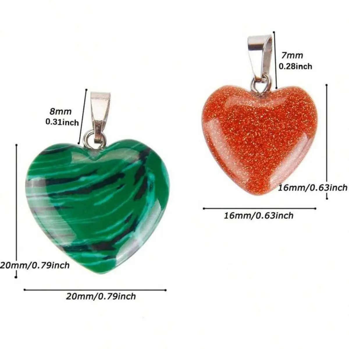10 pcs Random Heart Shaped Stone Pendant Charms Crystal Chakra Beads For DIY necklace jewelry making. image 6