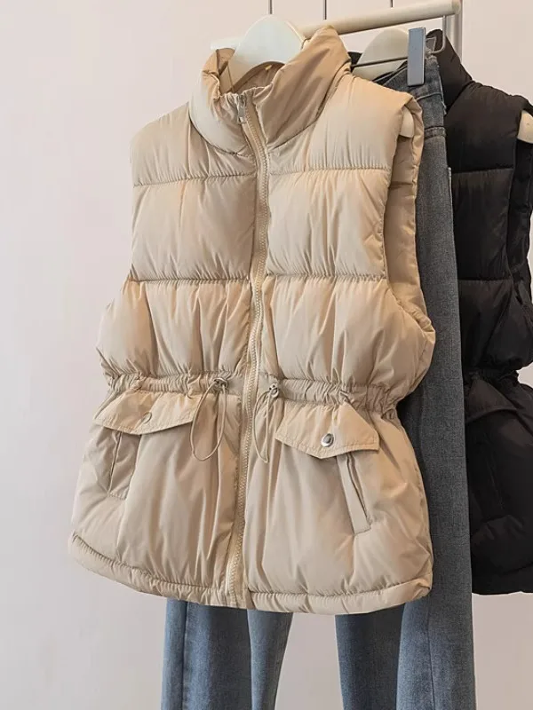 

plus Size Women's Quilted Cotton Vest Winter Faionable Warm Dstring Stand Collar down Jaet Outerwear Coat