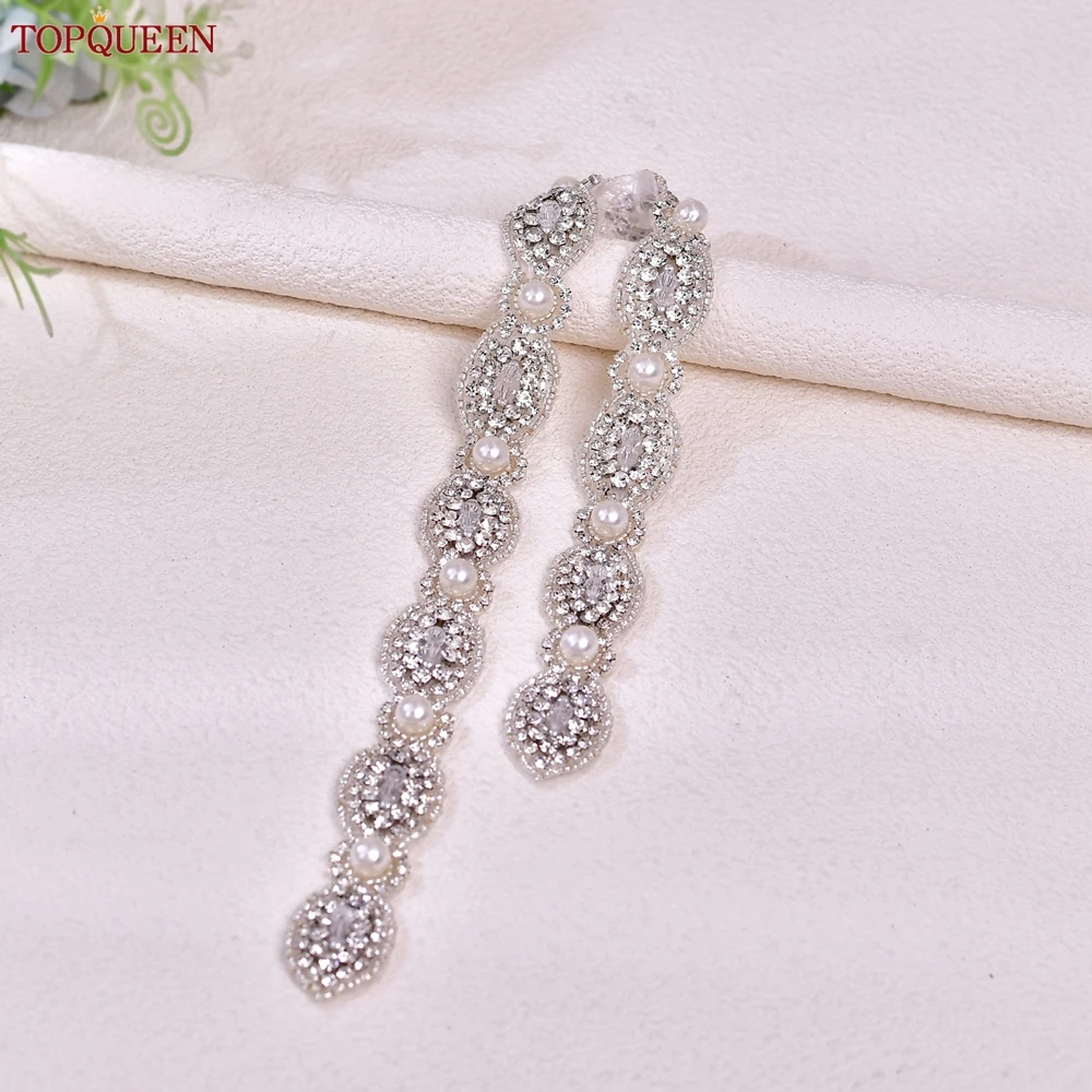 TOPQUEEN Bridal Belt Pearls Crystal Decoration Sash for Women Ladies Wedding Evening Party Dress Gown Applique Handmade  S435