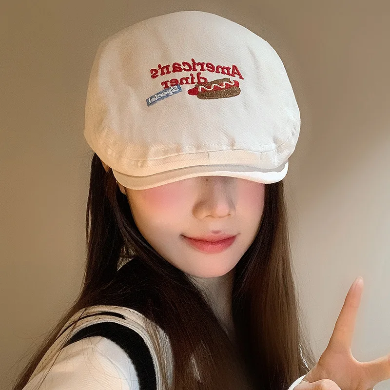 قبعات موزع الصحف للسيدات مطرزة يابانية فنية بسيطة وعصرية متعددة الاستخدامات أقنعة غير رسمية قابلة للتنفس قبعات تظليل خارجية