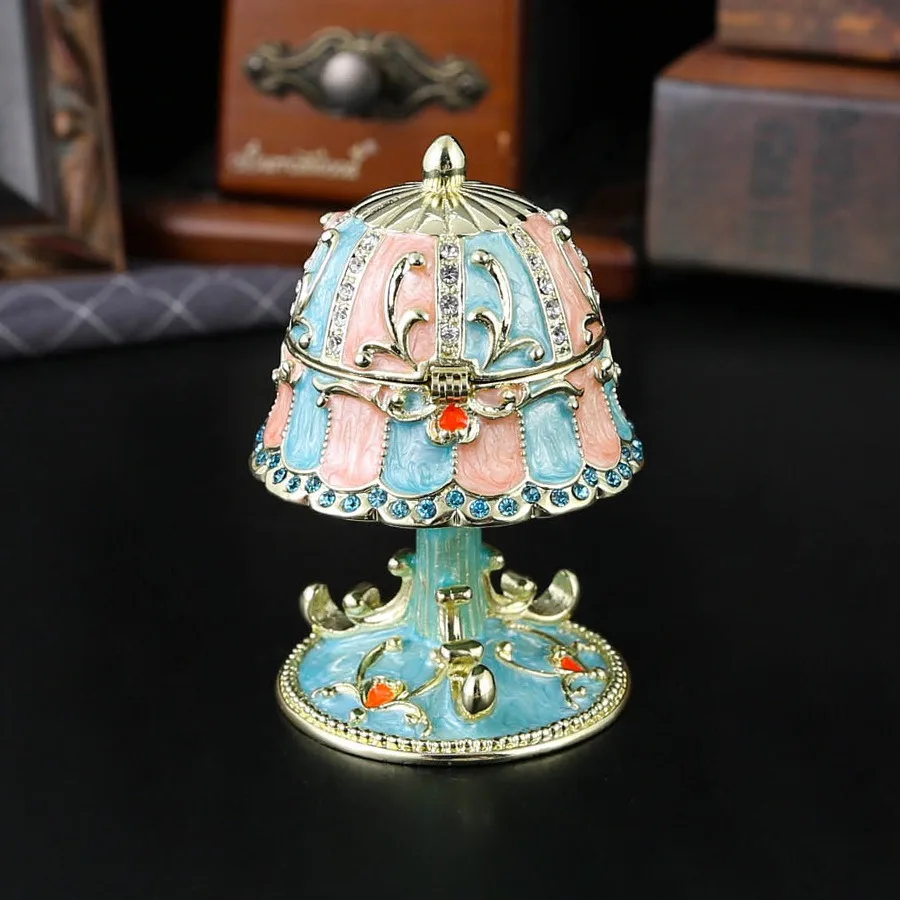 Enamel Colored Metal Inlaid Diamond Table Lamp Jewelry Box Necklace and Earring Storage Jar Home Decor Ornaments Christmas Gift