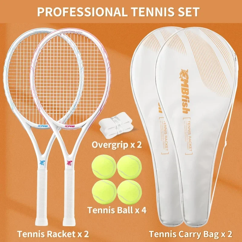 Tennis Racket-Super Value Set With Pre-Strung,Comfortable Handle,Beginner,Includes 4 Tennis Balls,2 Overgrips And 2 Tennis Bag