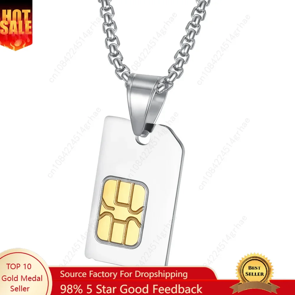 

Gold silver color Unique Design SIM Phone Card Metal Chip Necklace Hip Hop Style Creative Metal Phone Card Chip Pendant Gift