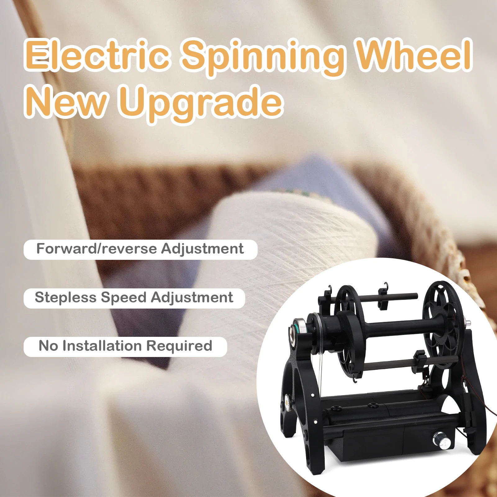 12V Electric Household Mini Spinning Wheel, Free Speed Adjustable, Wool Spinning Fibre Spinning Wheel