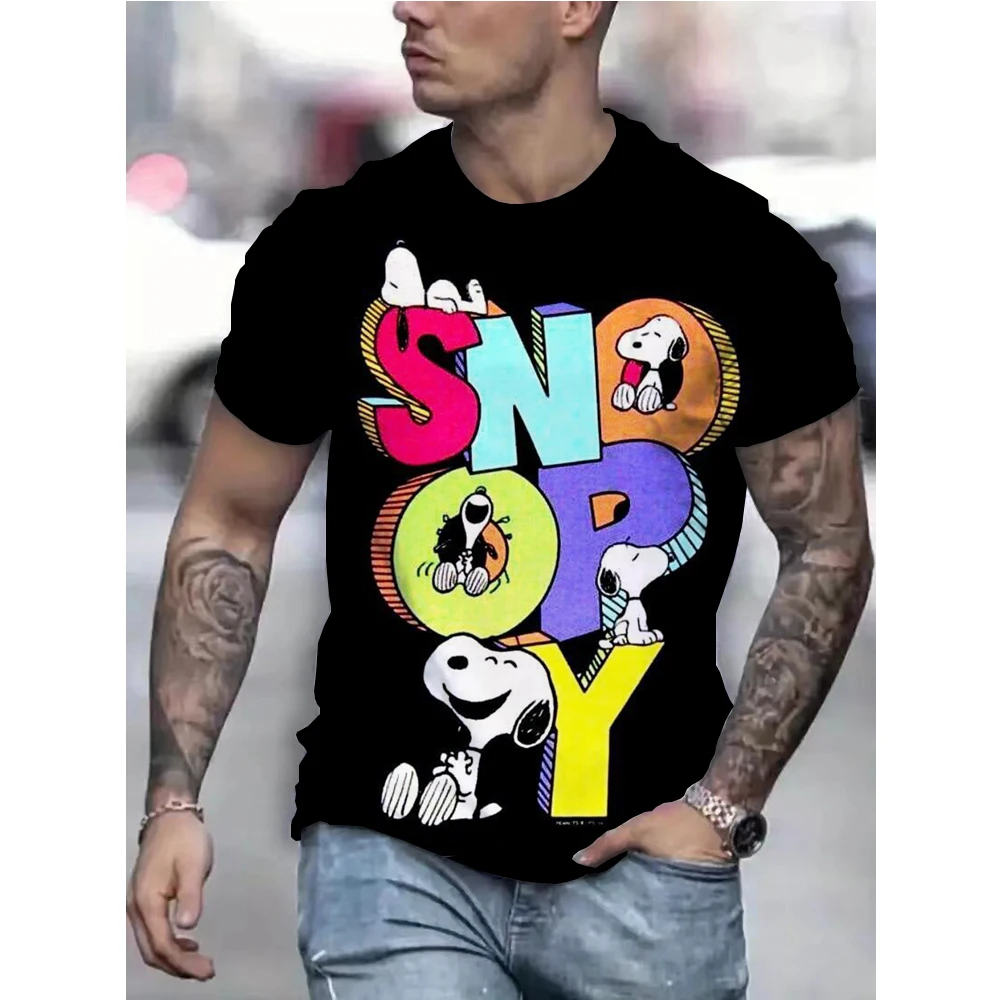 Fashionable men's T-shirt simple Snoopy print T-shirt casual 3D printing personalized round neck short sleeved top Kids Tops